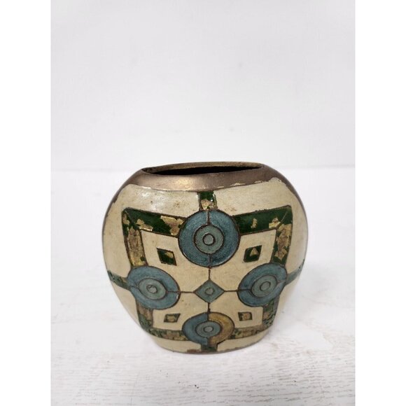 Vintage Brass And Enamel Cloisonne Vase Small Mid Century Modern Abstract India - Picture 5 of 9